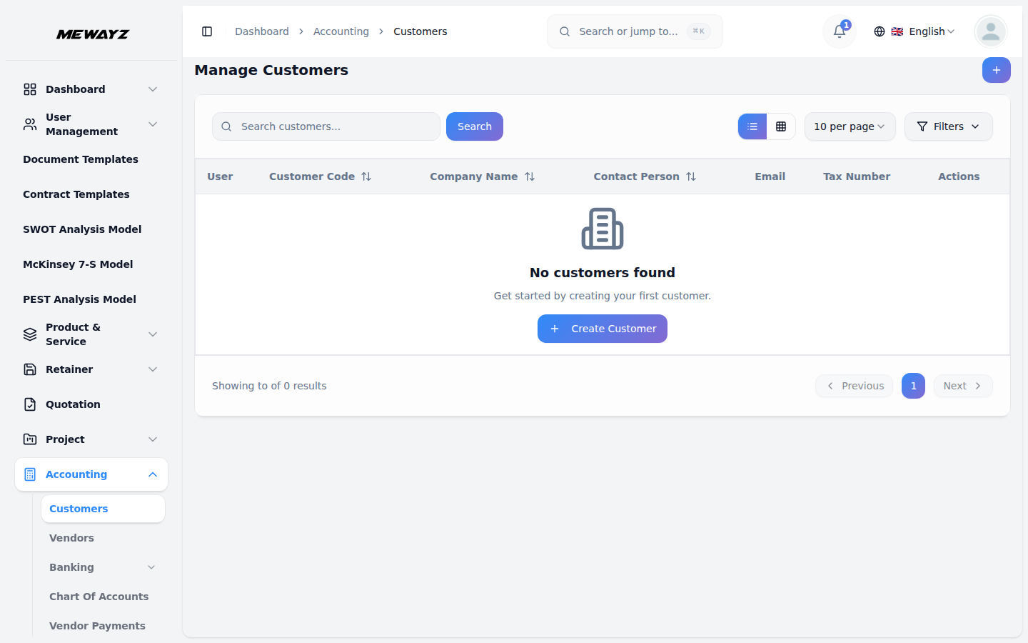 Customers list