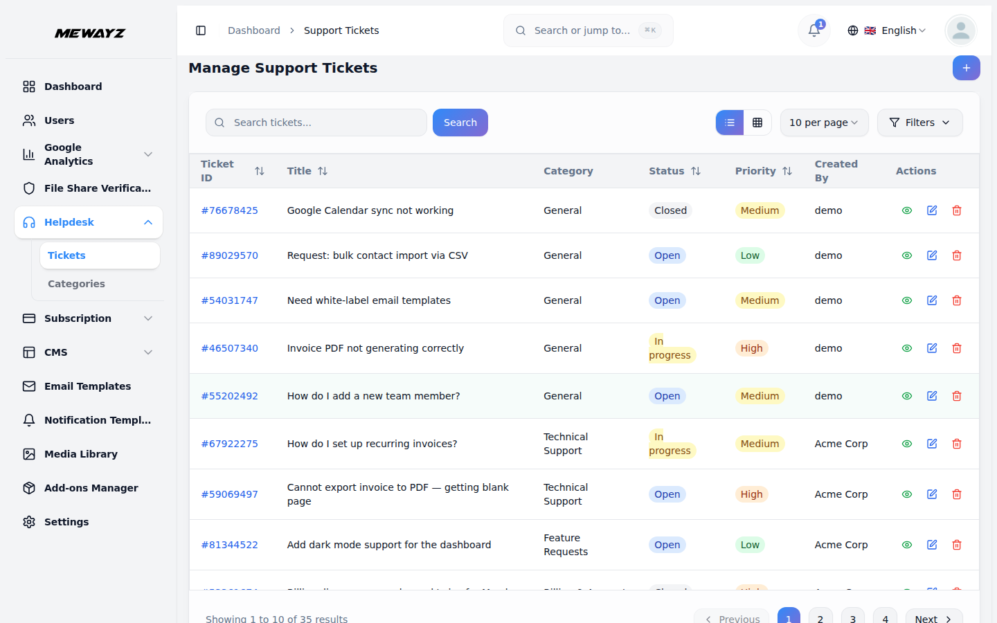 Mewayz Helpdesk — support tickets with full customer context